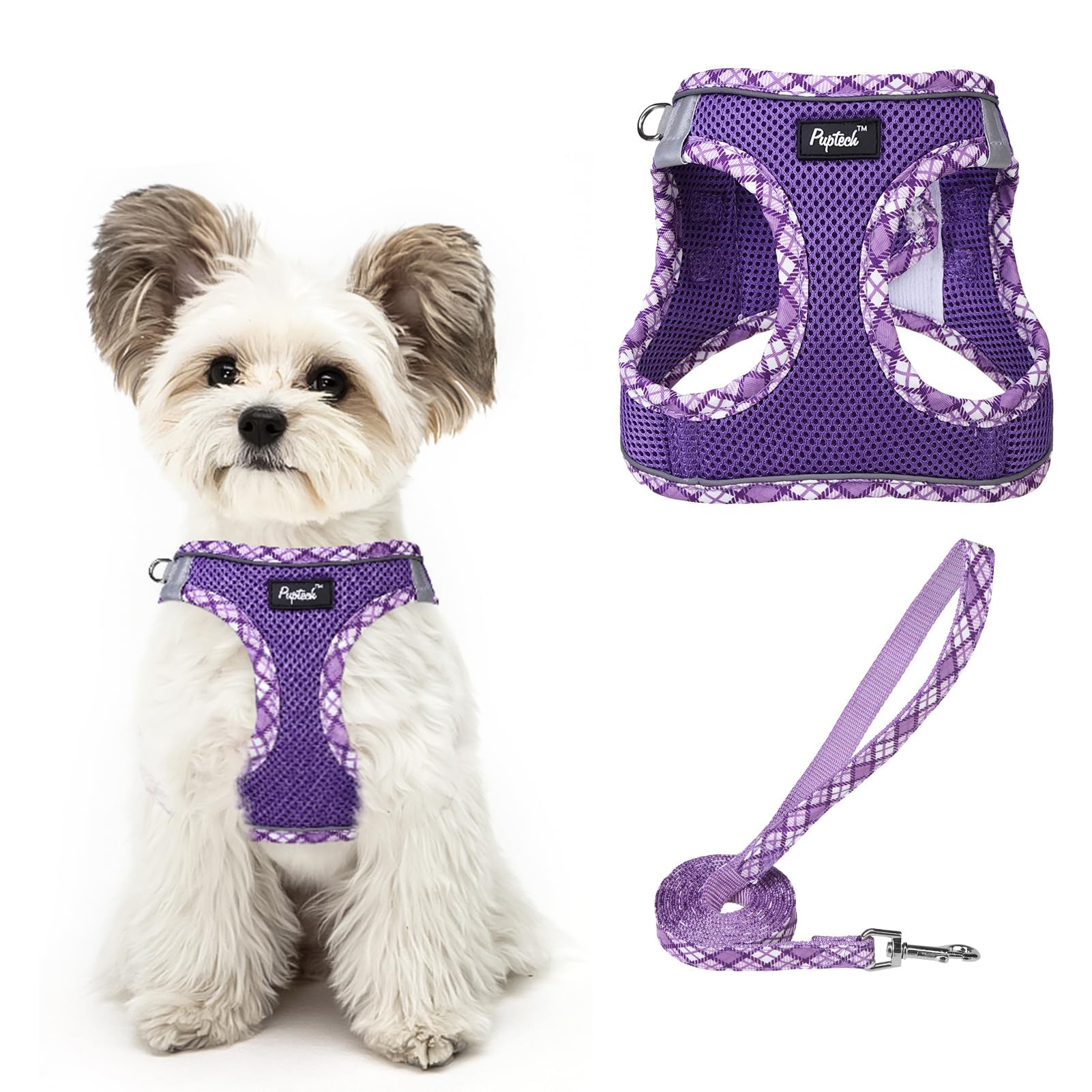 PUPTECK harness in soft mesh purple XS for comfortable everyday walks.