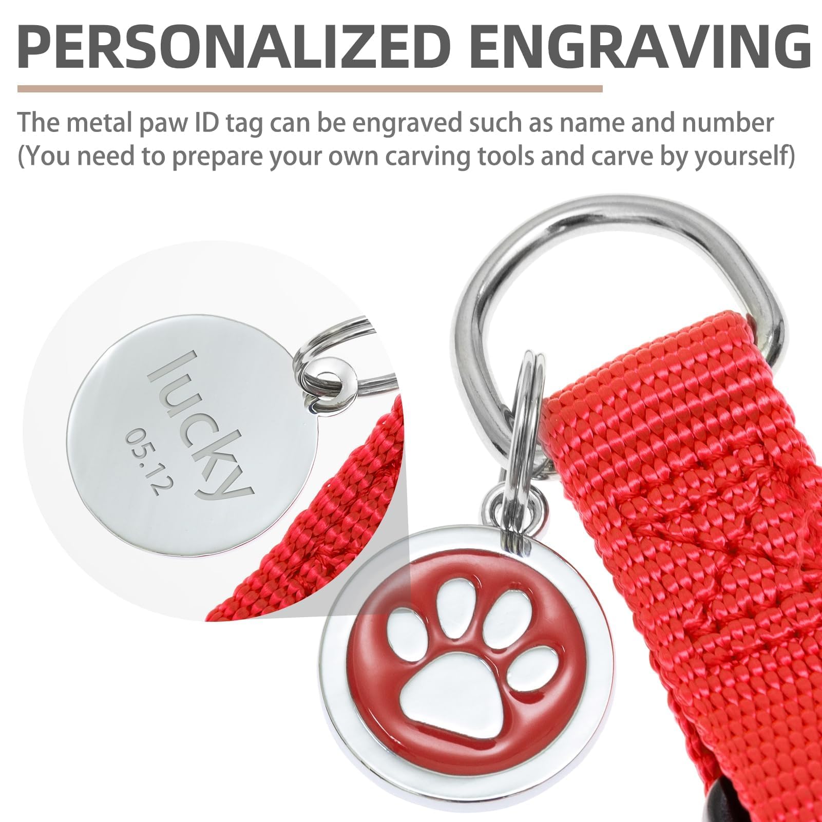 PUPTECK ID Tag with DIY engraving enables personalized dog identification on the front paw design.