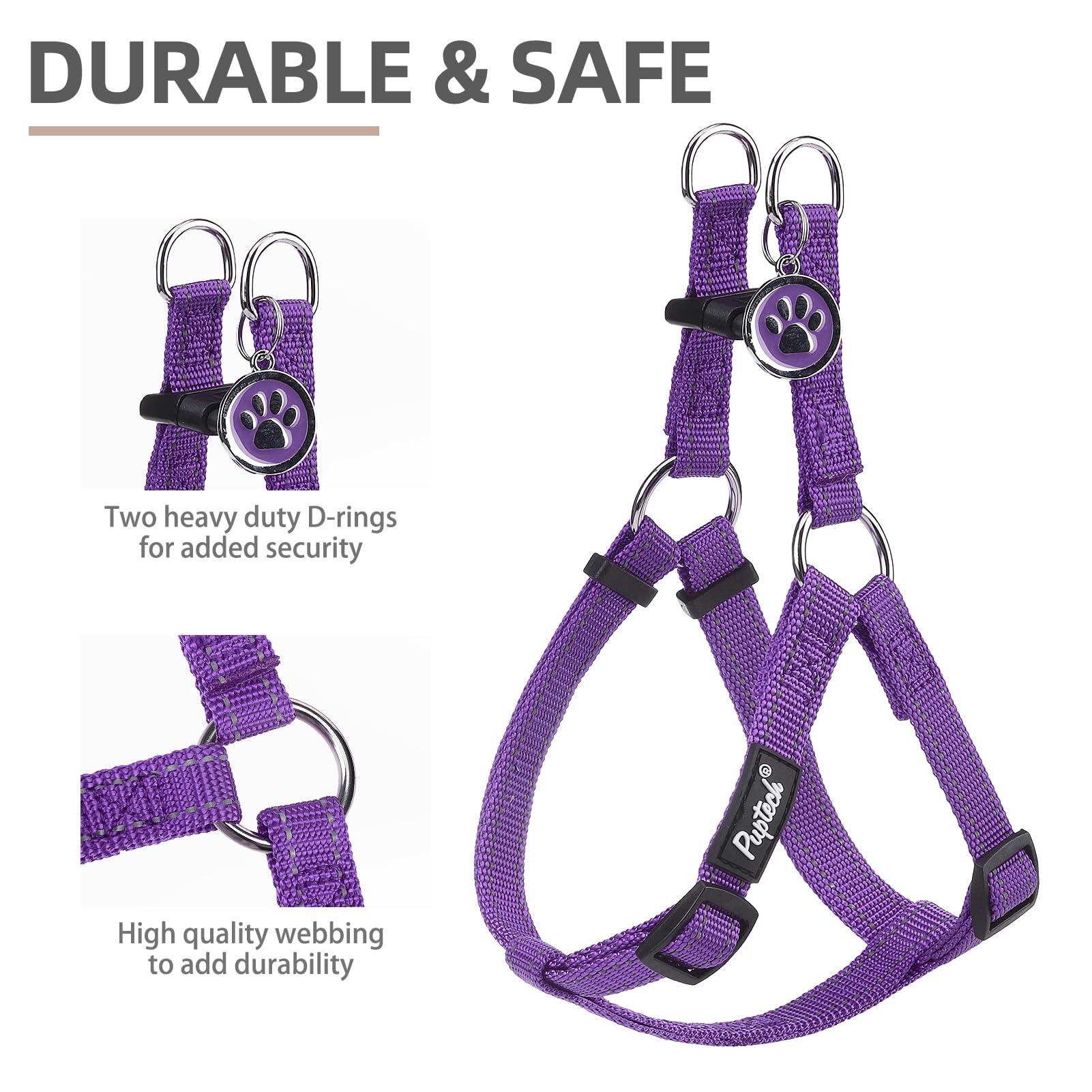 PUPTECK harness ID tag front view helps quick identification and personalization.