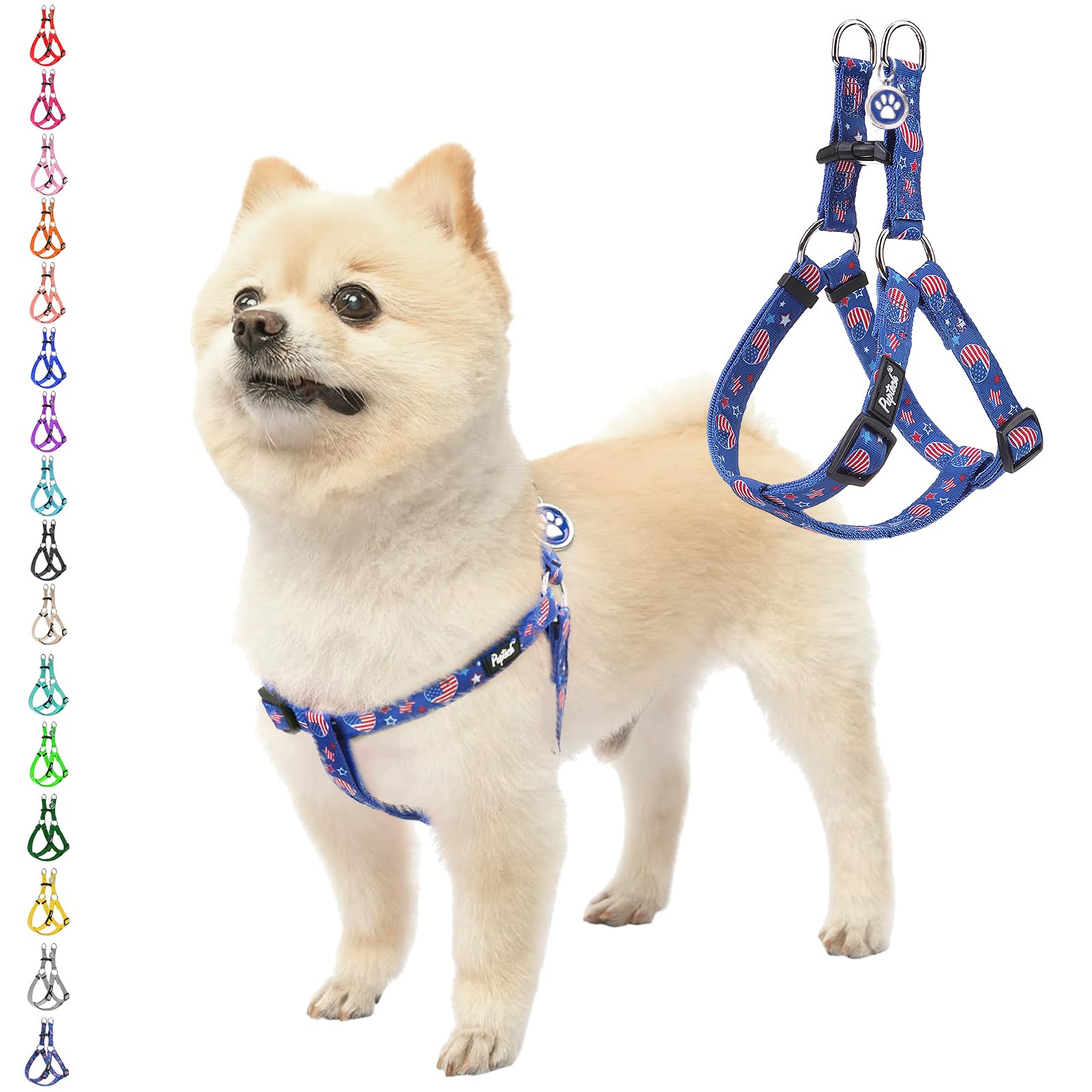 PUPTECK No Pull Harness front view with American flag design for comfortable control