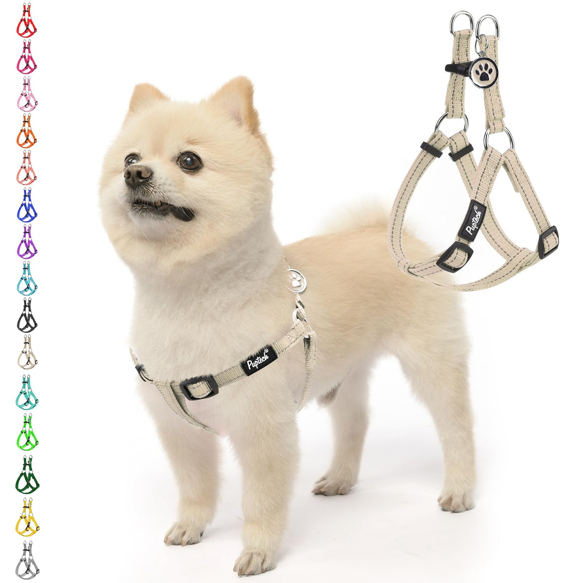 PUPTECK No Pull Harness beige front view for safer daily walks