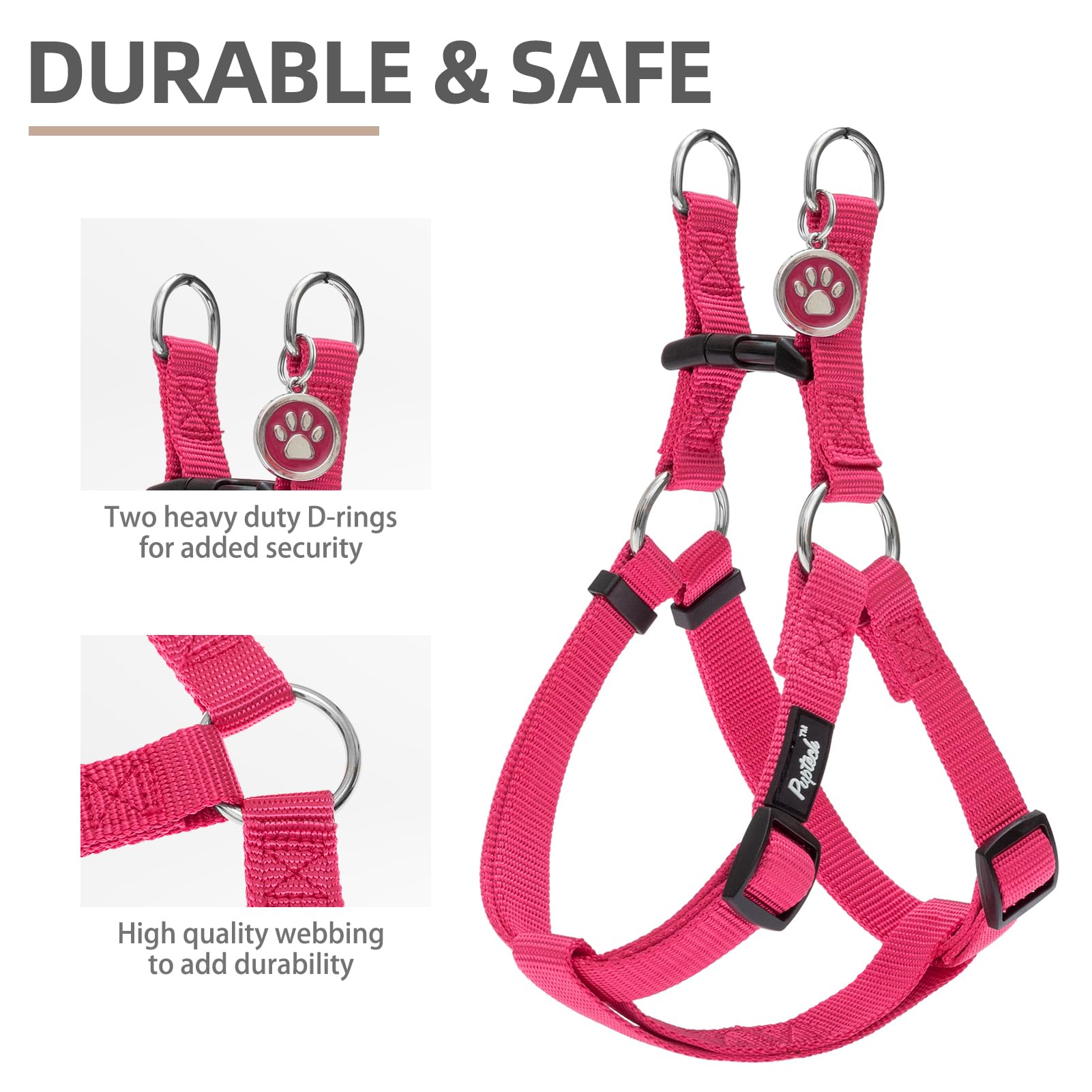PUPTECK No Pull Harness features durable nylon fabric for daily use