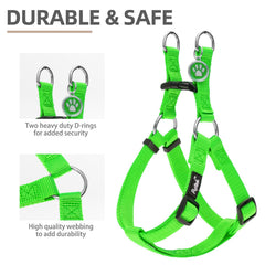 PUPTECK No Pull Harness in green, front view with easy on/off.