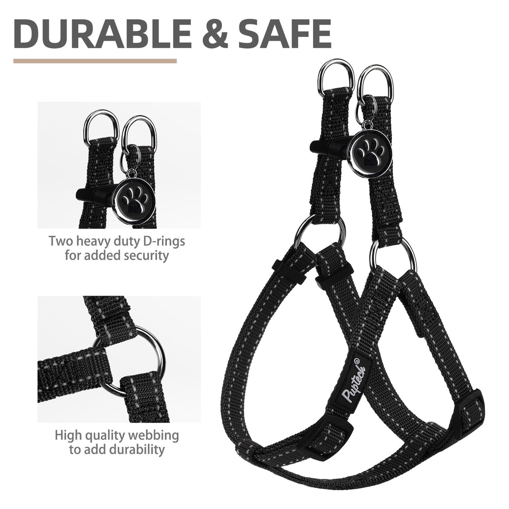 PUPTECK harness ID tag close-up for easy personalization.