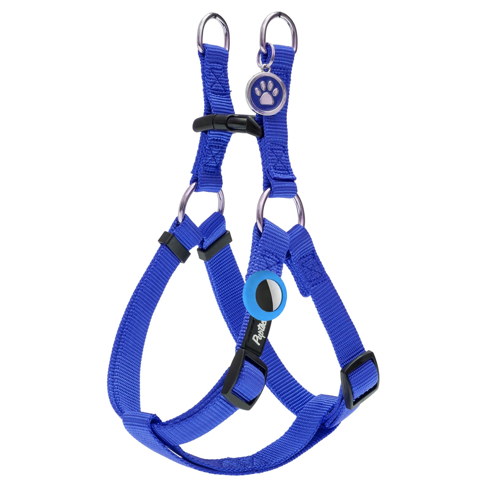 PUPTECK No-Pull harness navy blue front view shows comfortable chest wrap.