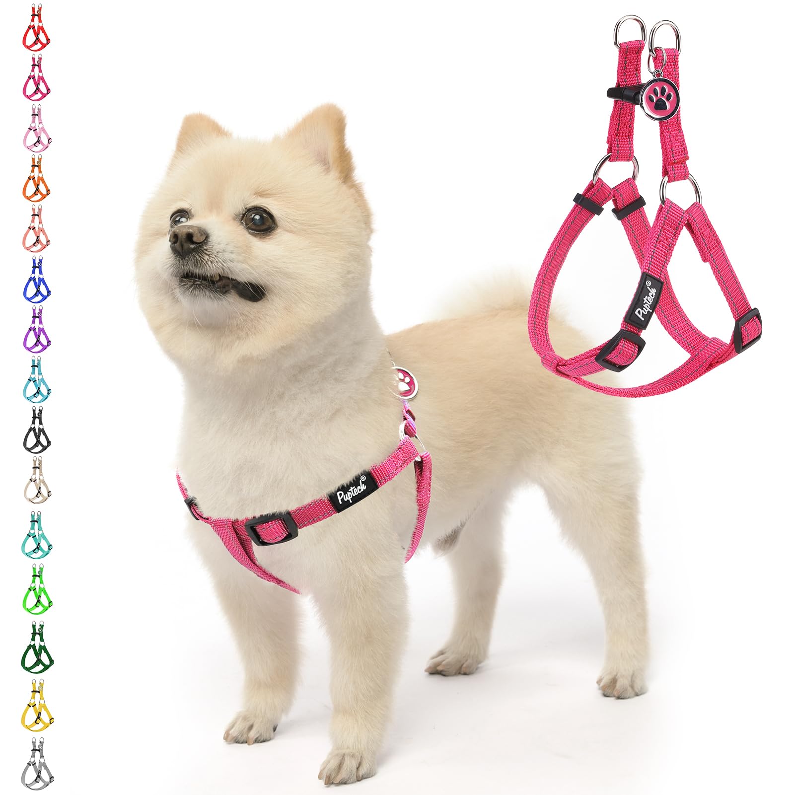 PUPTECK No Pull Harness pink front view showing chest-friendly control.