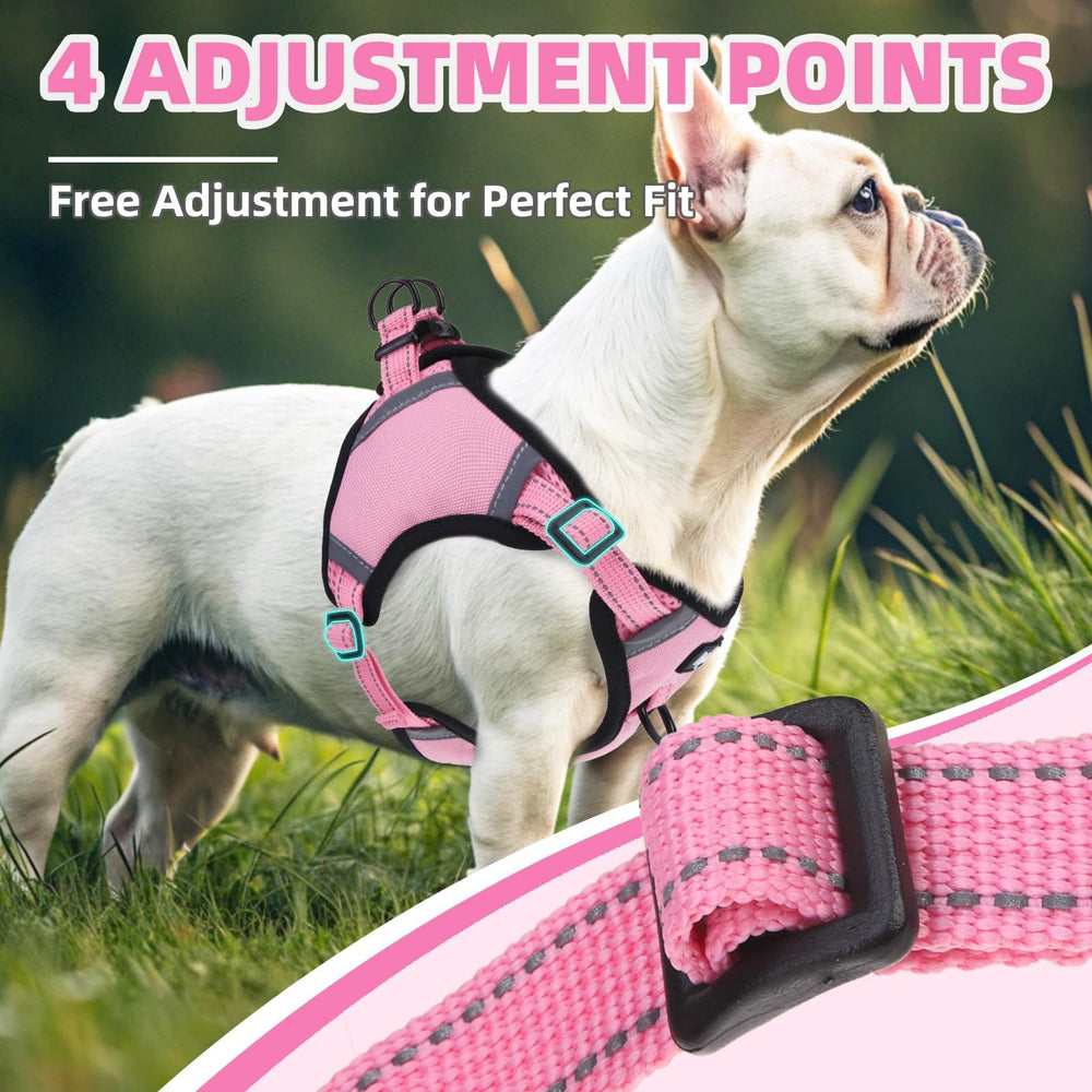 PUPTECK no pull harness pink M reflective stitching boosts visibility.