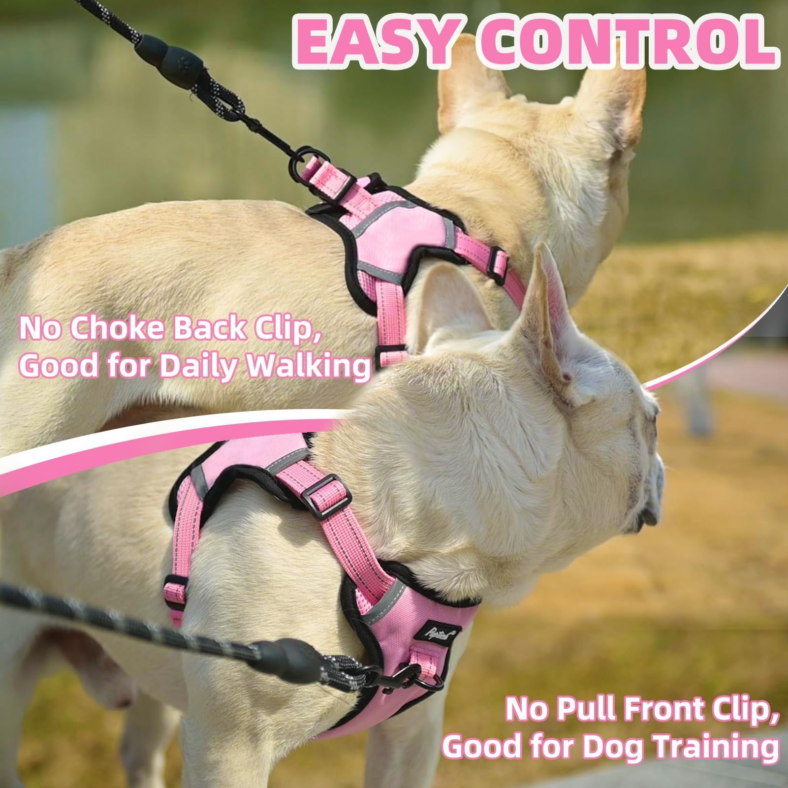 PUPTECK no pull harness pink M step-in design for easy on-and-off.