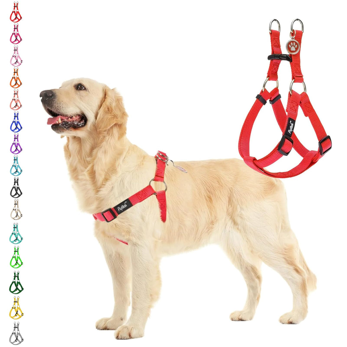 PUPTECK No-Pull Harness red front view shows chest support for safer walks