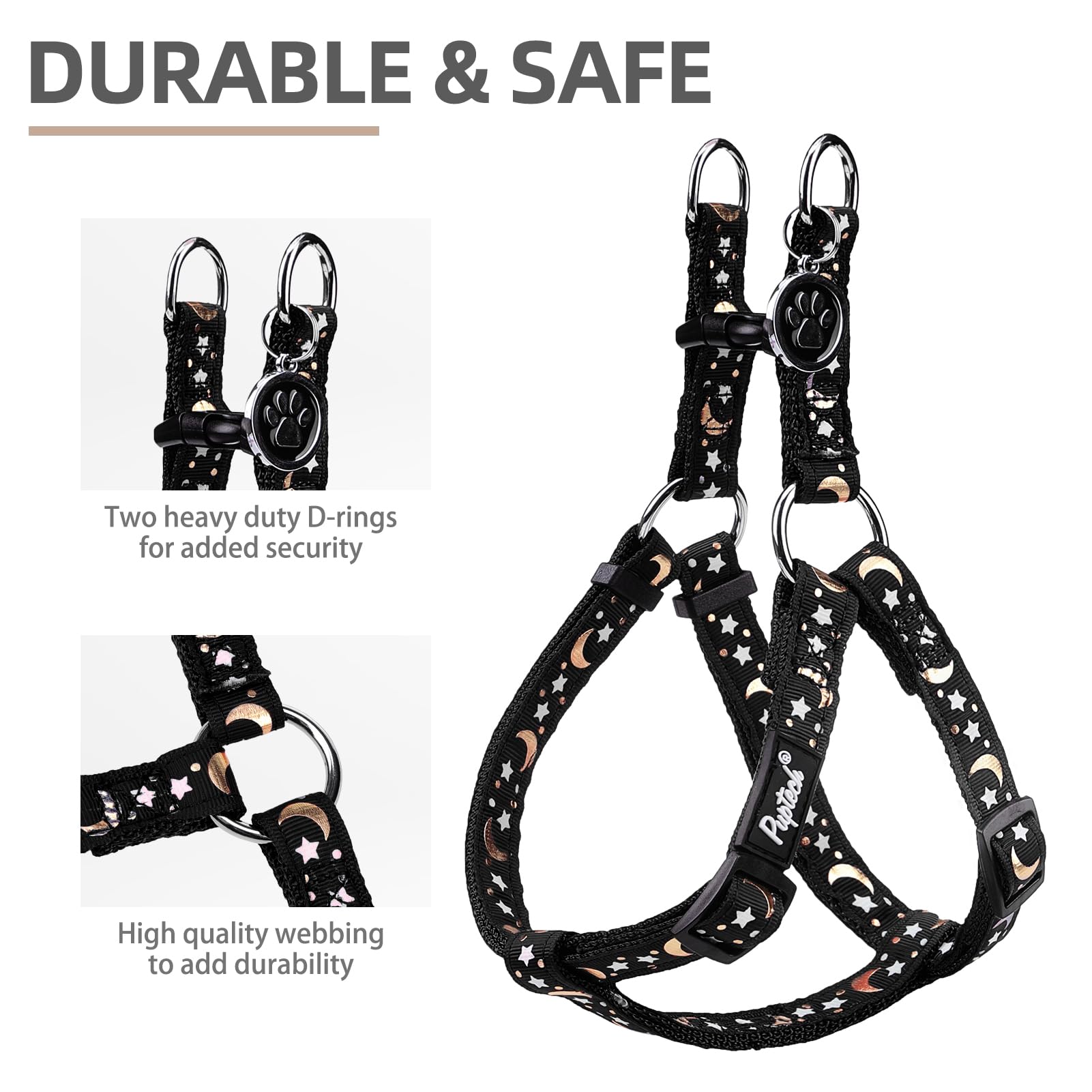 PUPTECK No Pull harness side view shows adjustable strap for secure fit.