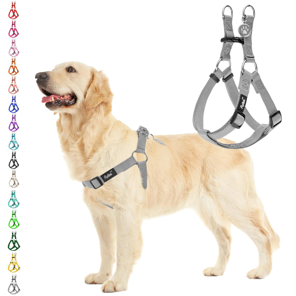 PUPTECK No Pull Harness in soft nylon grey L provides chest support during walks.