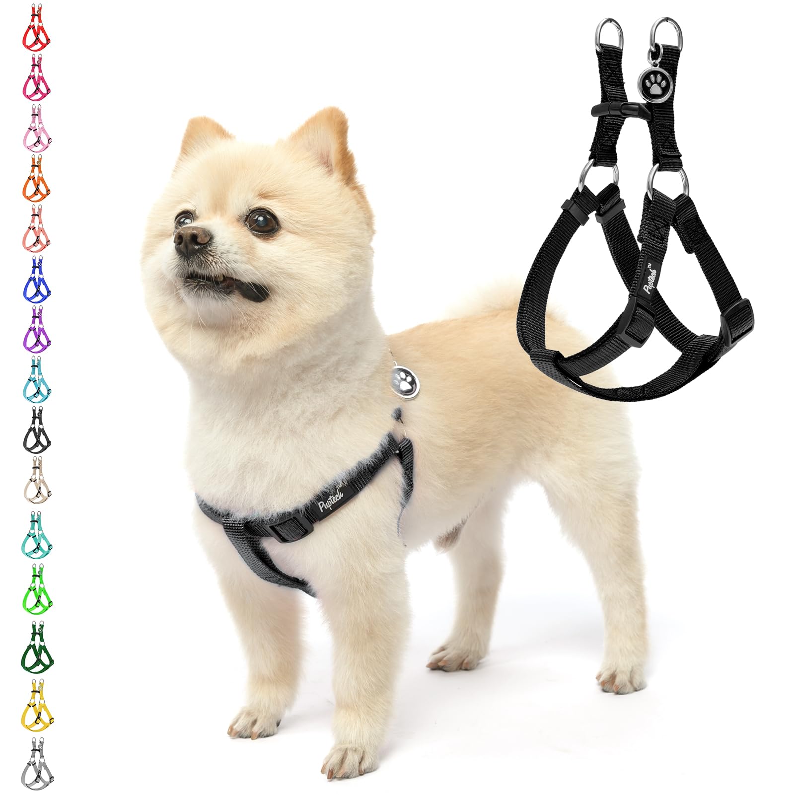 PUPTECK No Pull Harness XS front view shows chest-wrapped design for comfortable strolls.