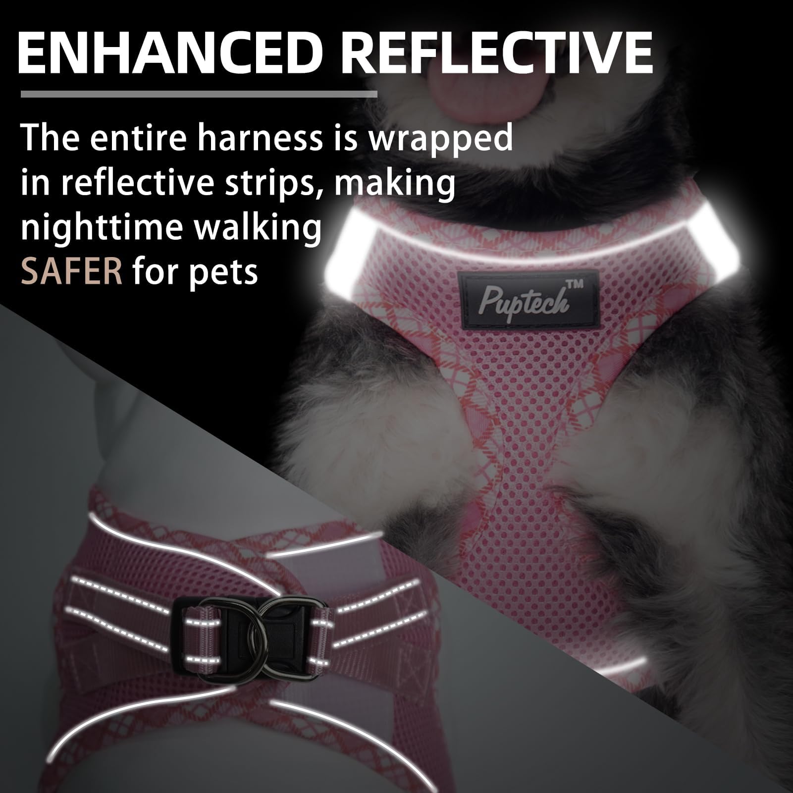 PUPTECK pink night-reflective harness for visibility