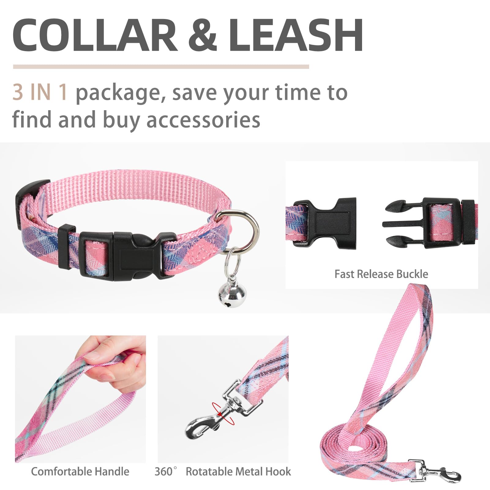 PUPTECK pink XS leash clip 360-rotation demonstrates tangle-free walking.