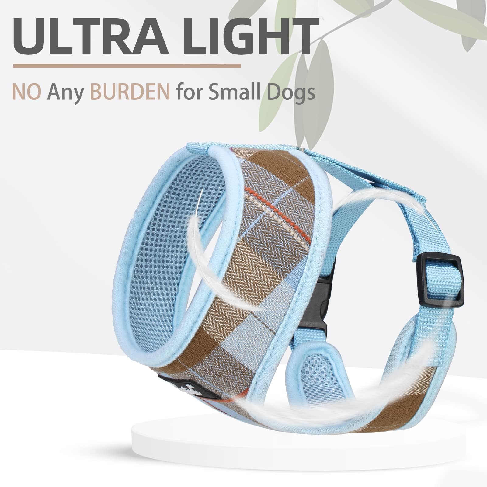 PUPTECK plaid-design harness blue-brown front view looks stylish.