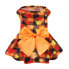 PUPTECK plaid dog dress front view adds autumn charm for daily walks