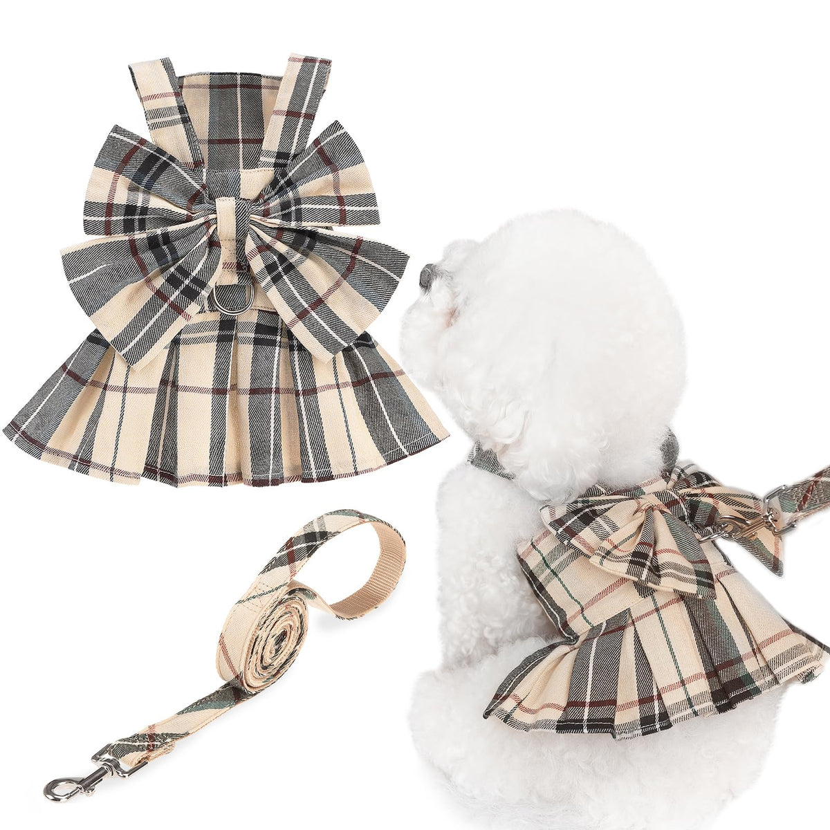 PUPTECK plaid dress front view shows soft breathable fabric for comfortable daily wear.