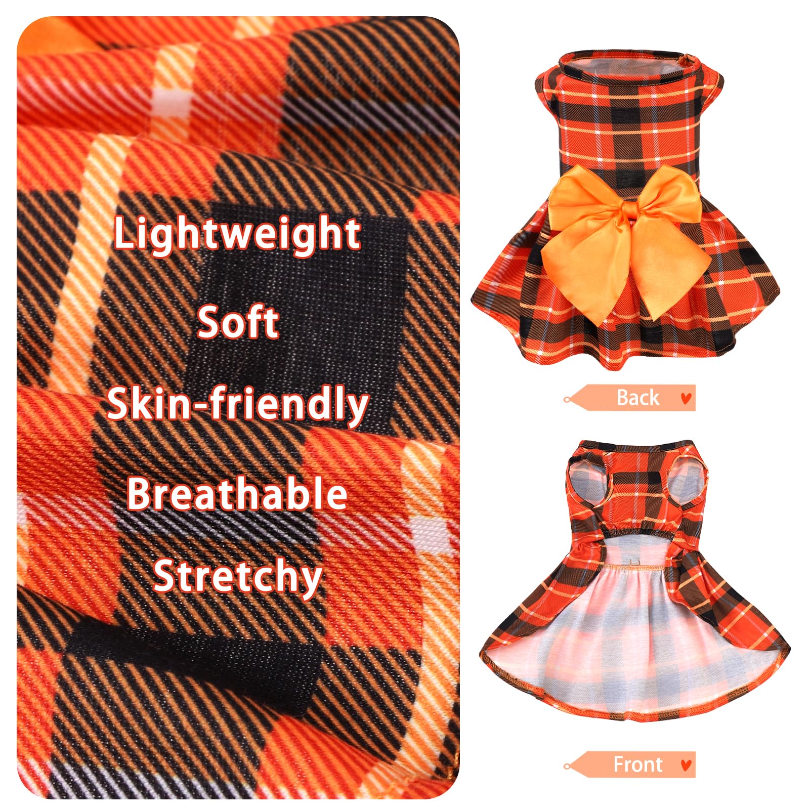 PUPTECK plaid fall dog dress fabric texture close-up shows soft polyester cotton blend.