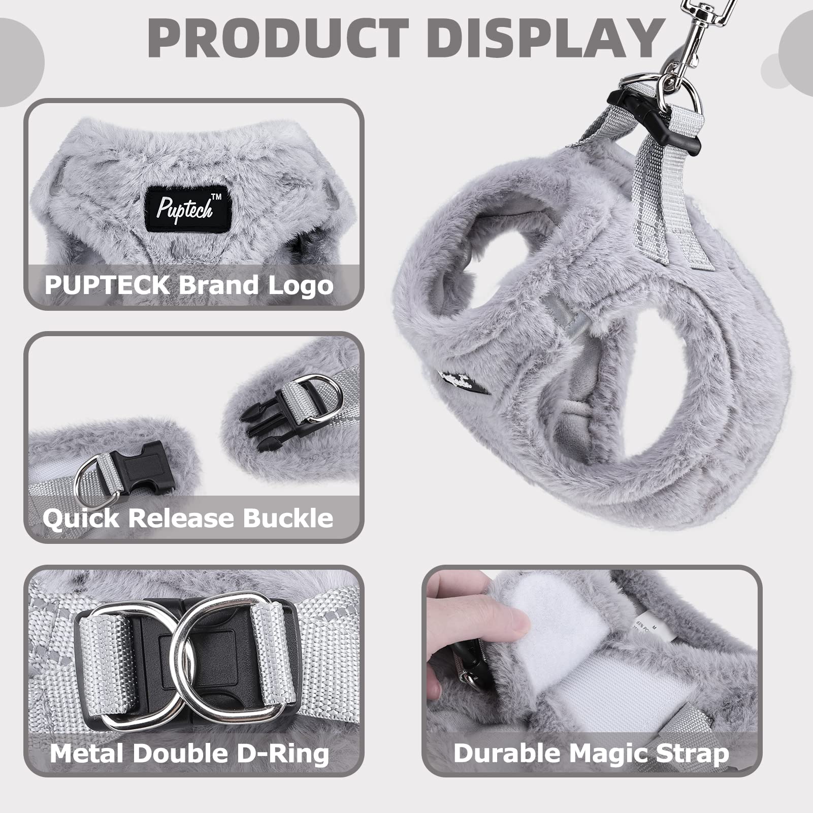 PUPTECK harness showing reflective strips for safer night walks.