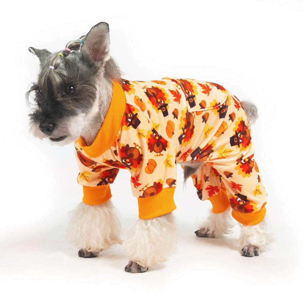 PUPTECK soft fleece dog pajamas turkey orange back pocket detail for snacks