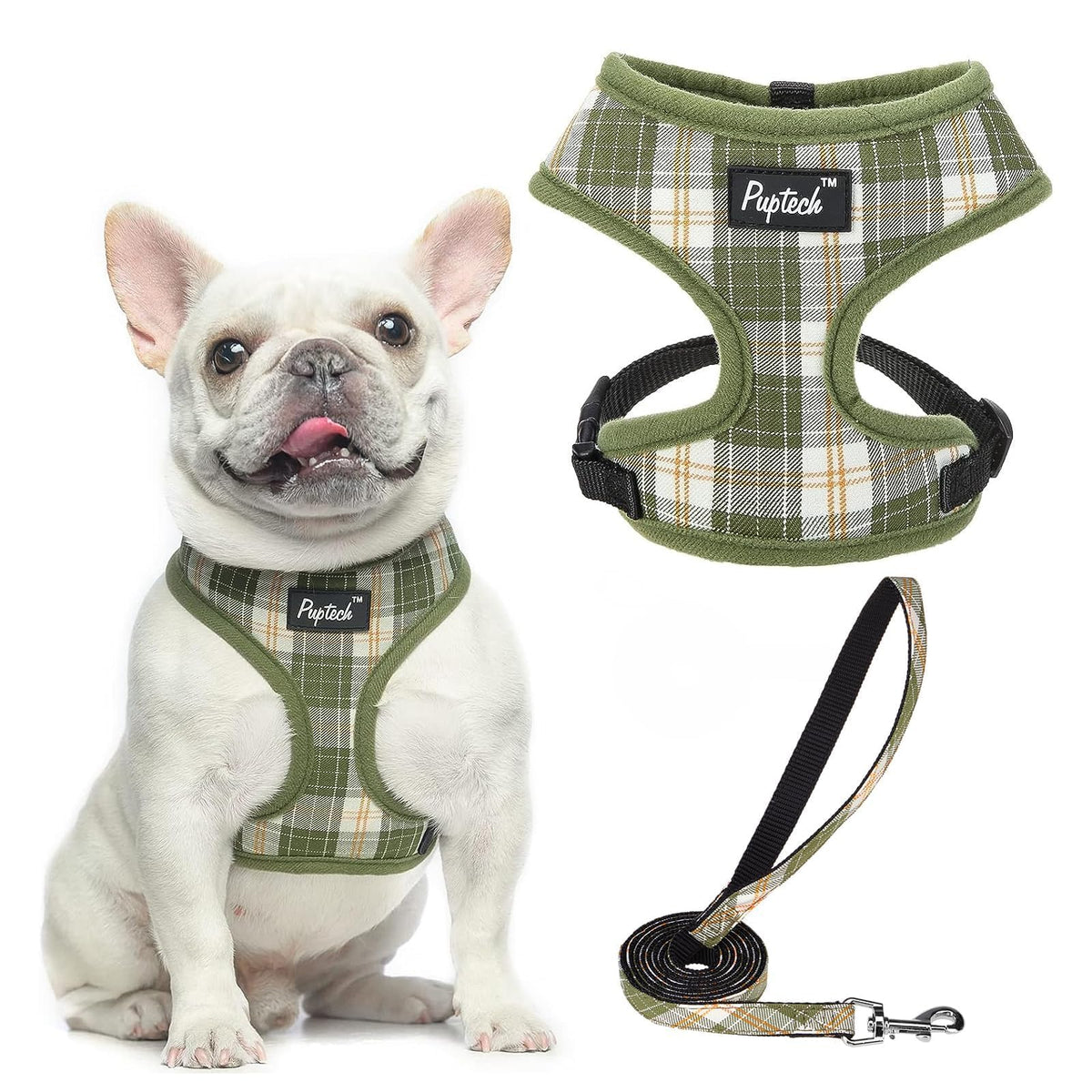 PUPTECK Soft Mesh Harness Olive Green close-up shows breathable comfort for daily walks