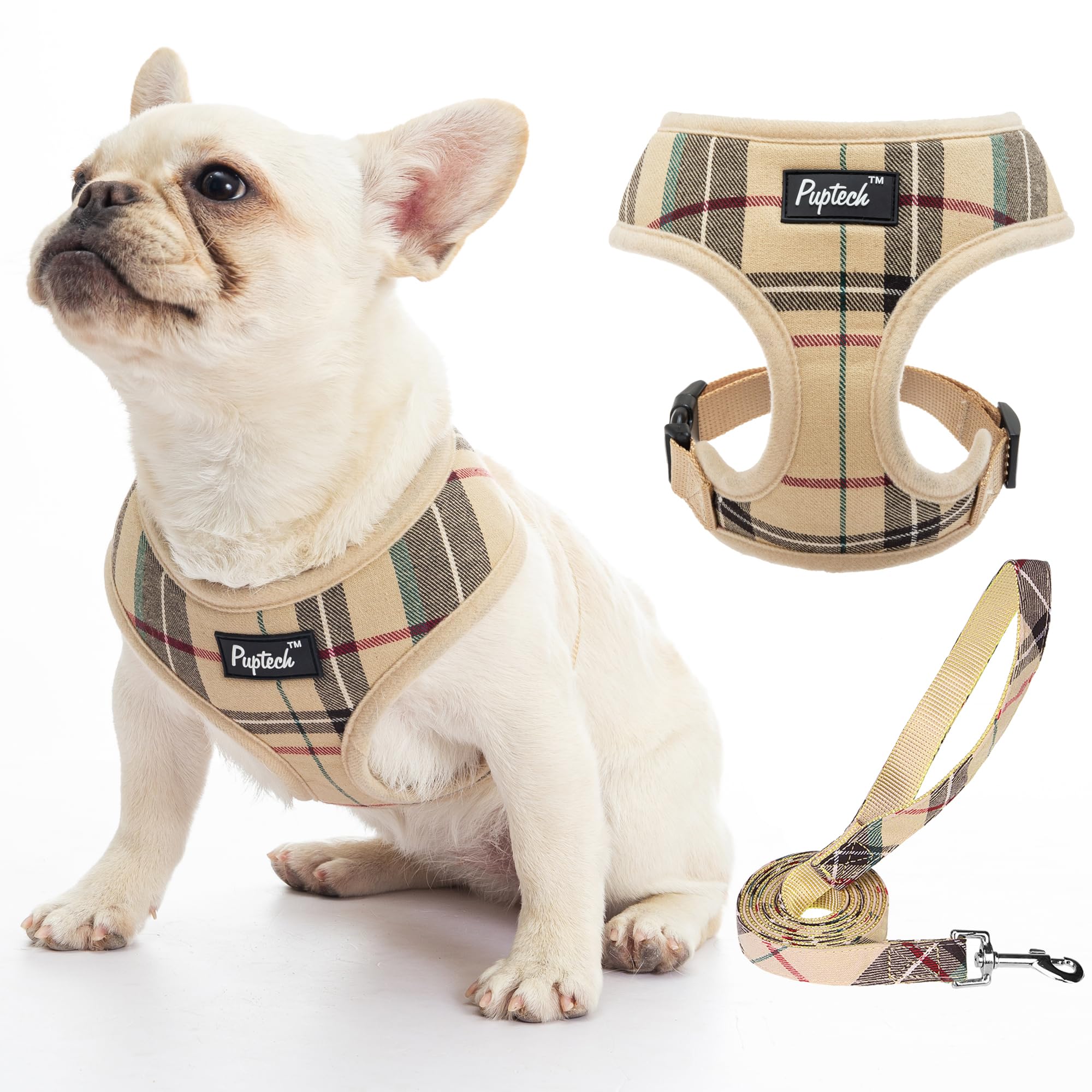PUPTECK soft mesh harness in beige for comfortable all-day wear