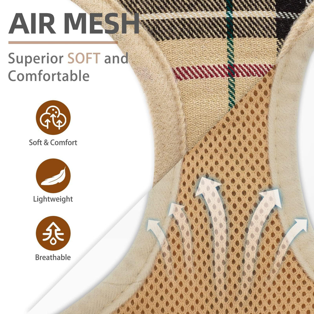 PUPTECK beige harness side view showing breathable air-mesh for cool wear