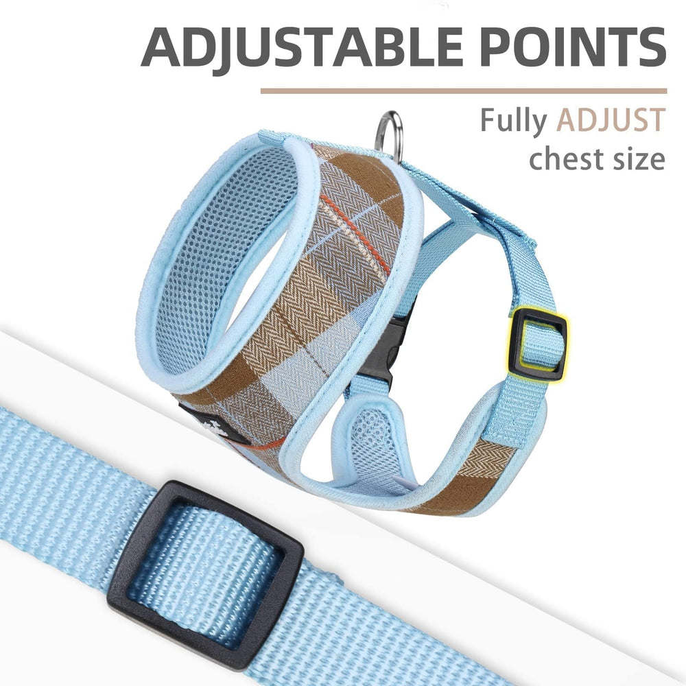 PUPTECK soft mesh harness blue-brown side view; comfortable daily wear.