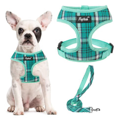 PUPTECK soft mesh harness in green plaid for comfortable daily walks