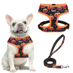 PUPTECK soft mesh harness Halloween orange front view shows breathable comfort for daily walks.