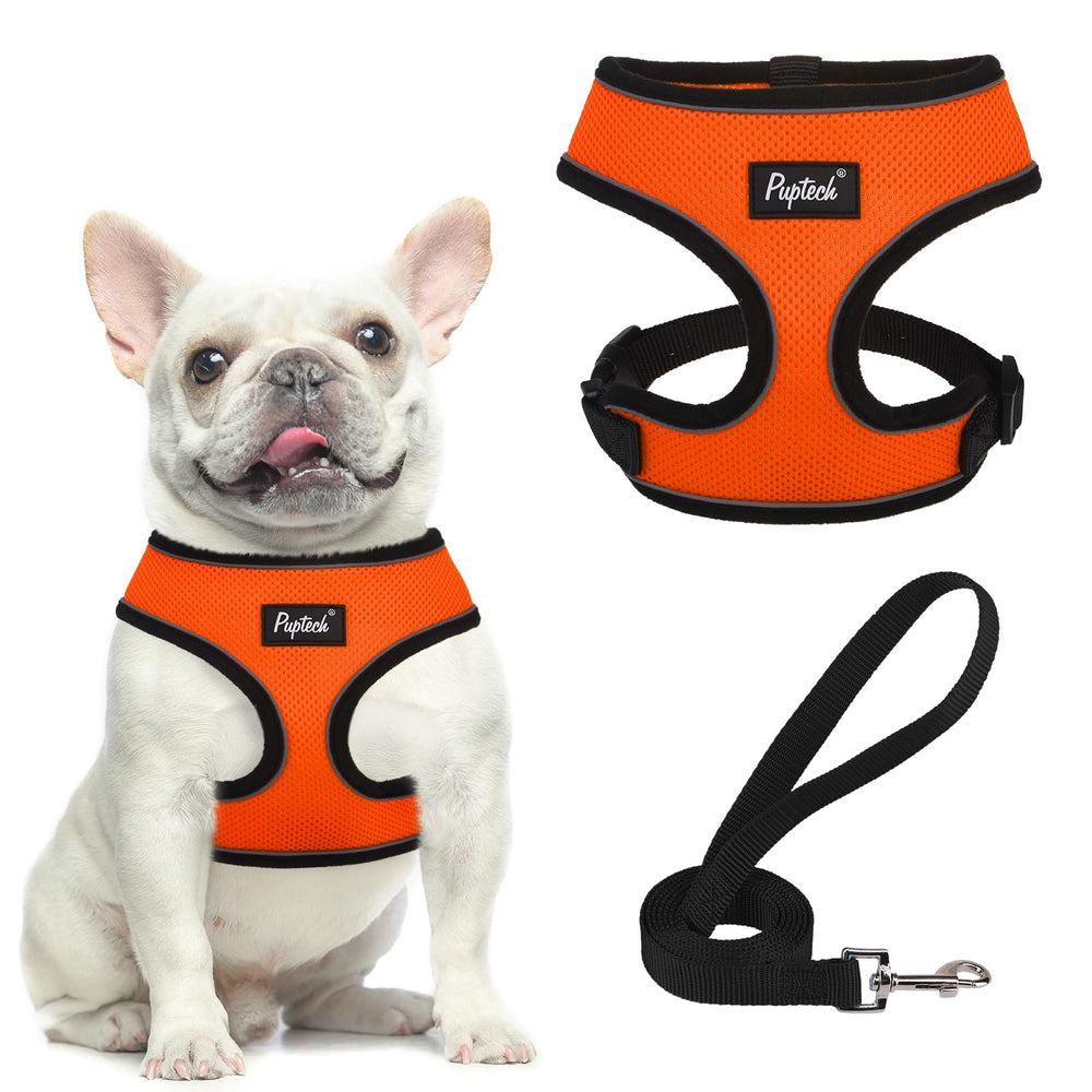 PUPTECK soft mesh harness in orange, breathable comfort for daily walks.