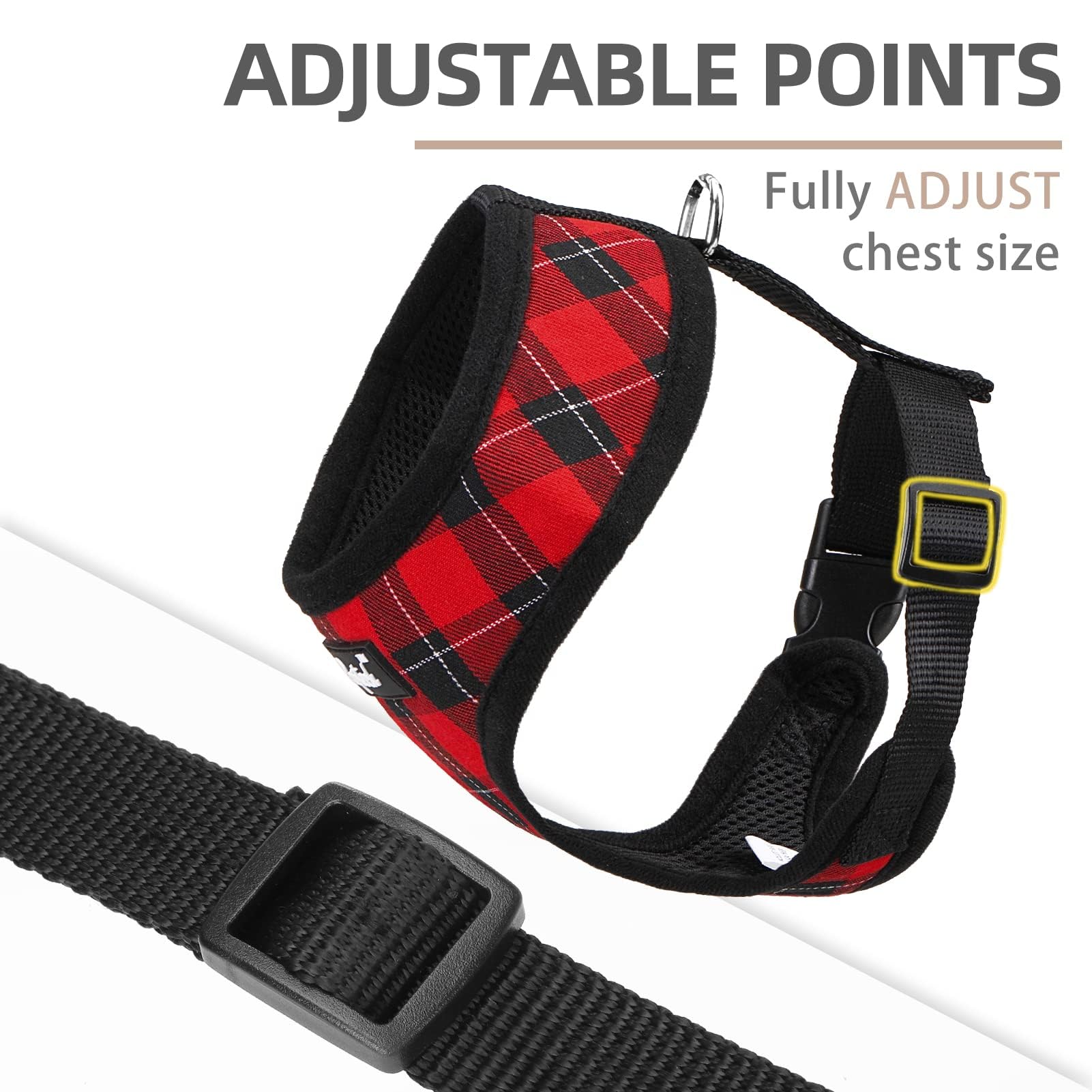 PUPTECK soft mesh harness red-black back view showing metal D-ring