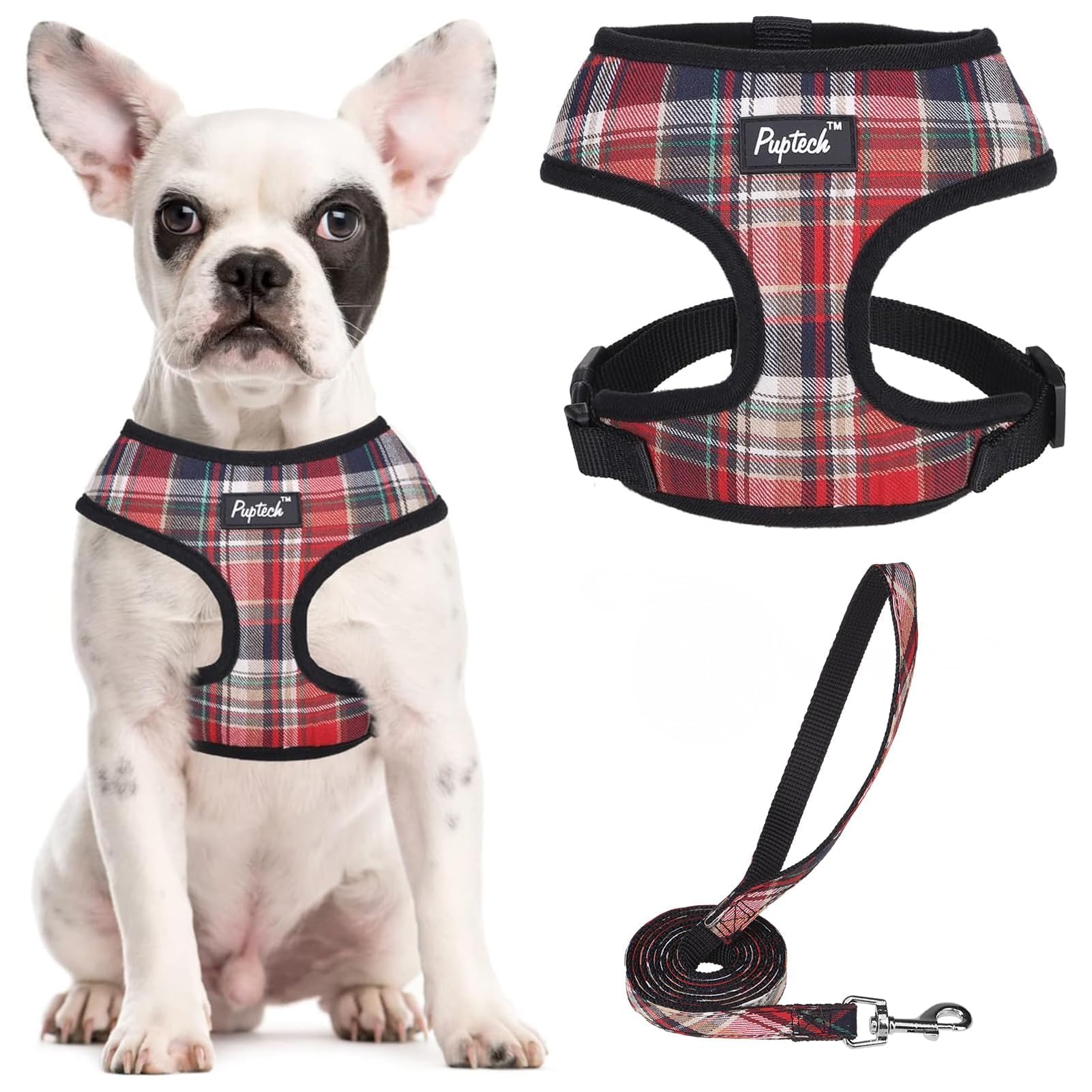 PUPTECK soft mesh harness close-up showing breathable padding and secure D-ring for daily walks