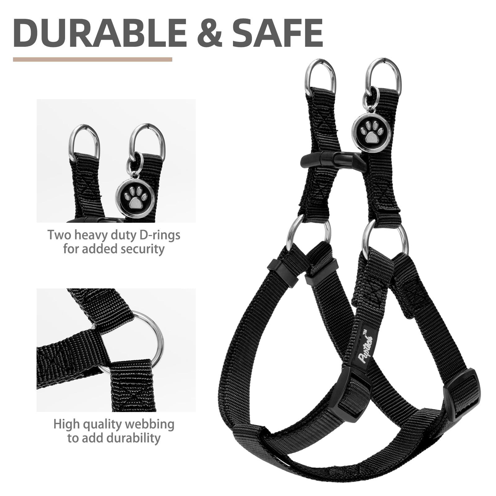 PUPTECK step-in harness front-on photo showing easy-on design
