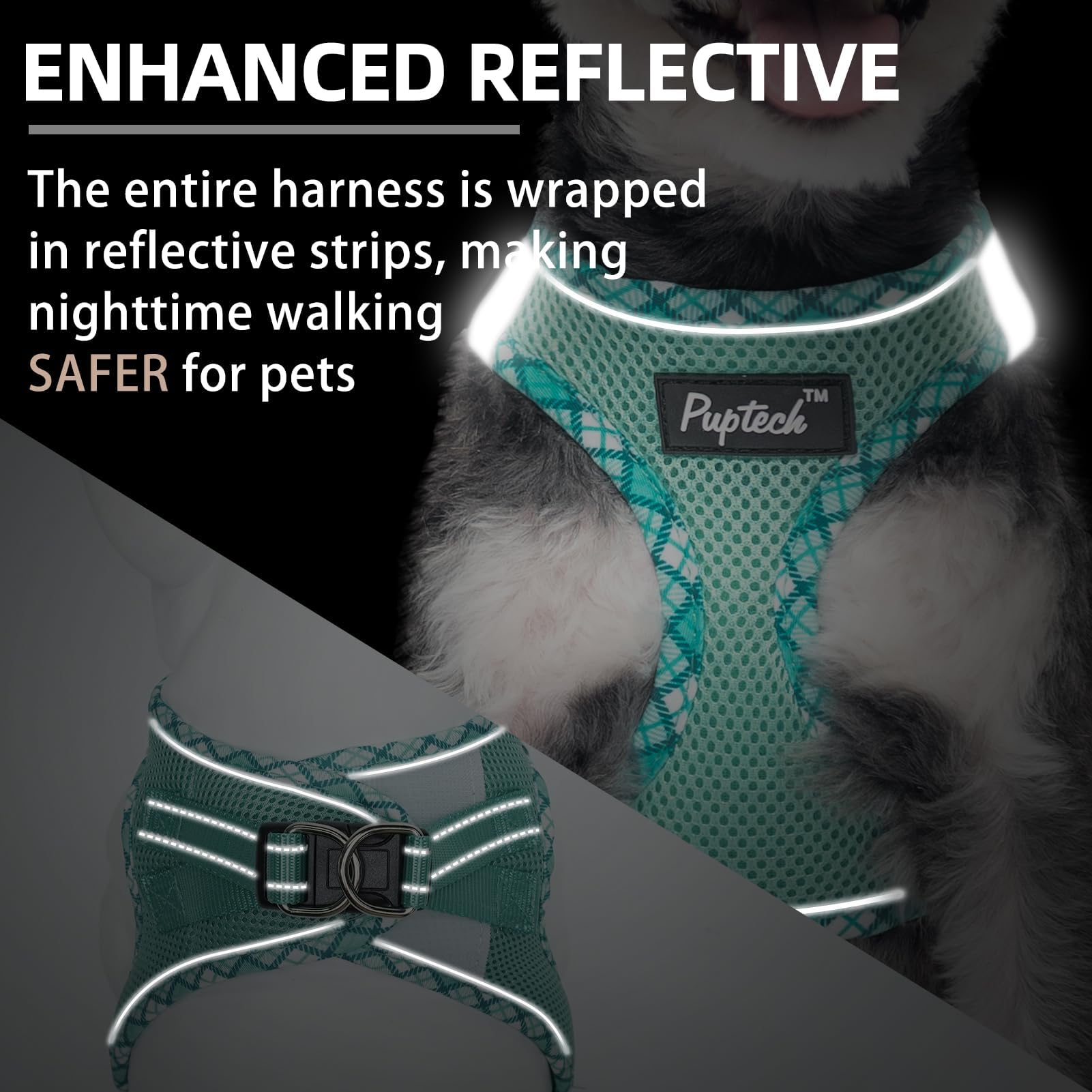 PUPTECK triple-security D-rings and quick-release buckles improve control and peace of mind