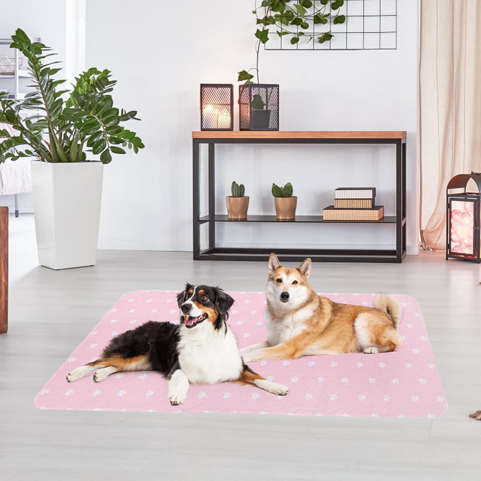 PUPTECK pink 48x60 pad offers generous training space for dogs.