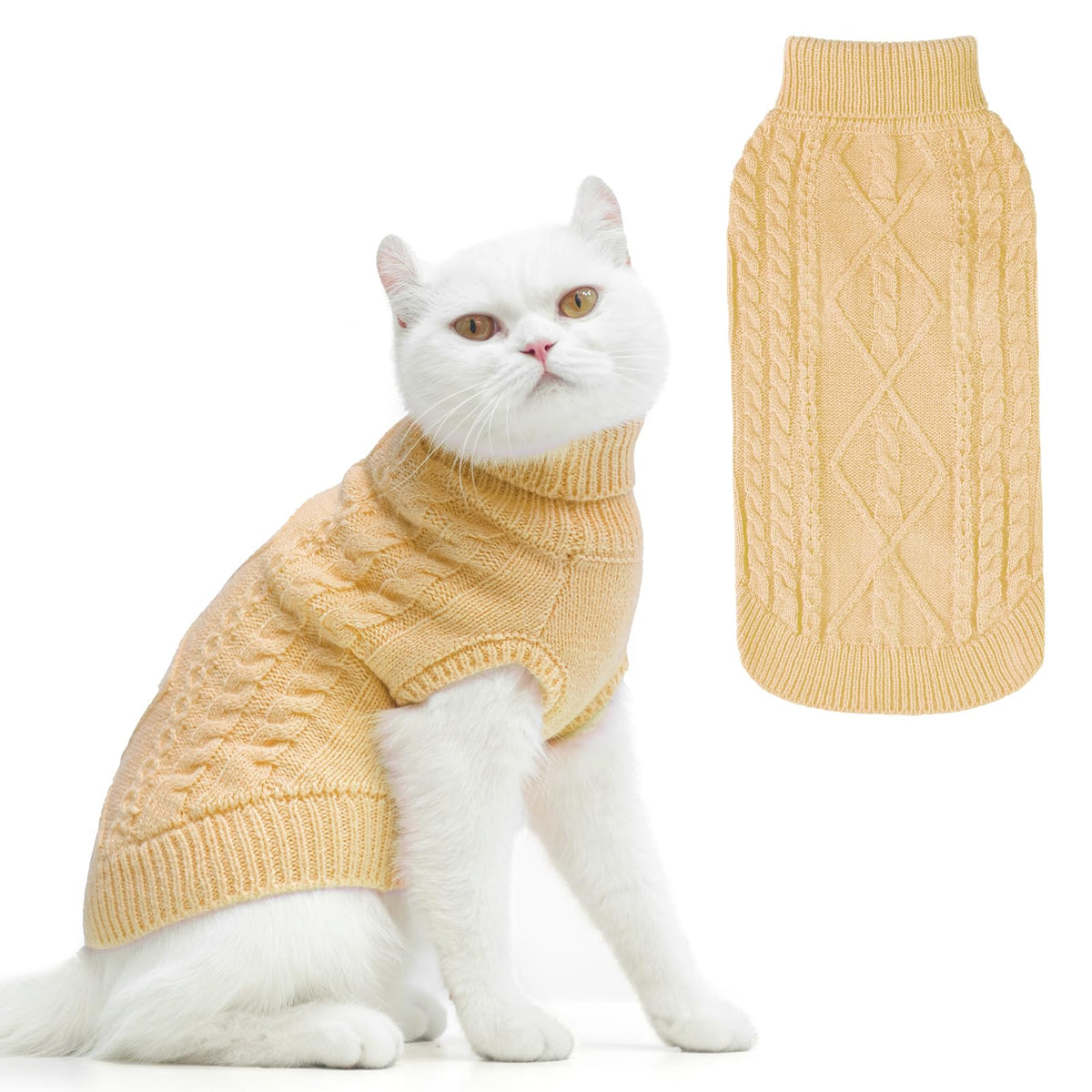 PUPTECK winter cat sweater coat beige knit detail highlighting warm, skin-friendly material