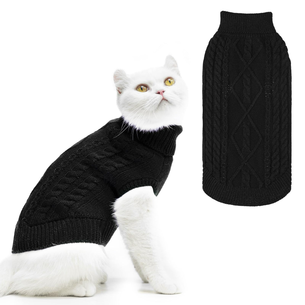 PUPTECK Winter Cat Sweater Coat front view shows cozy warmth for small pets.