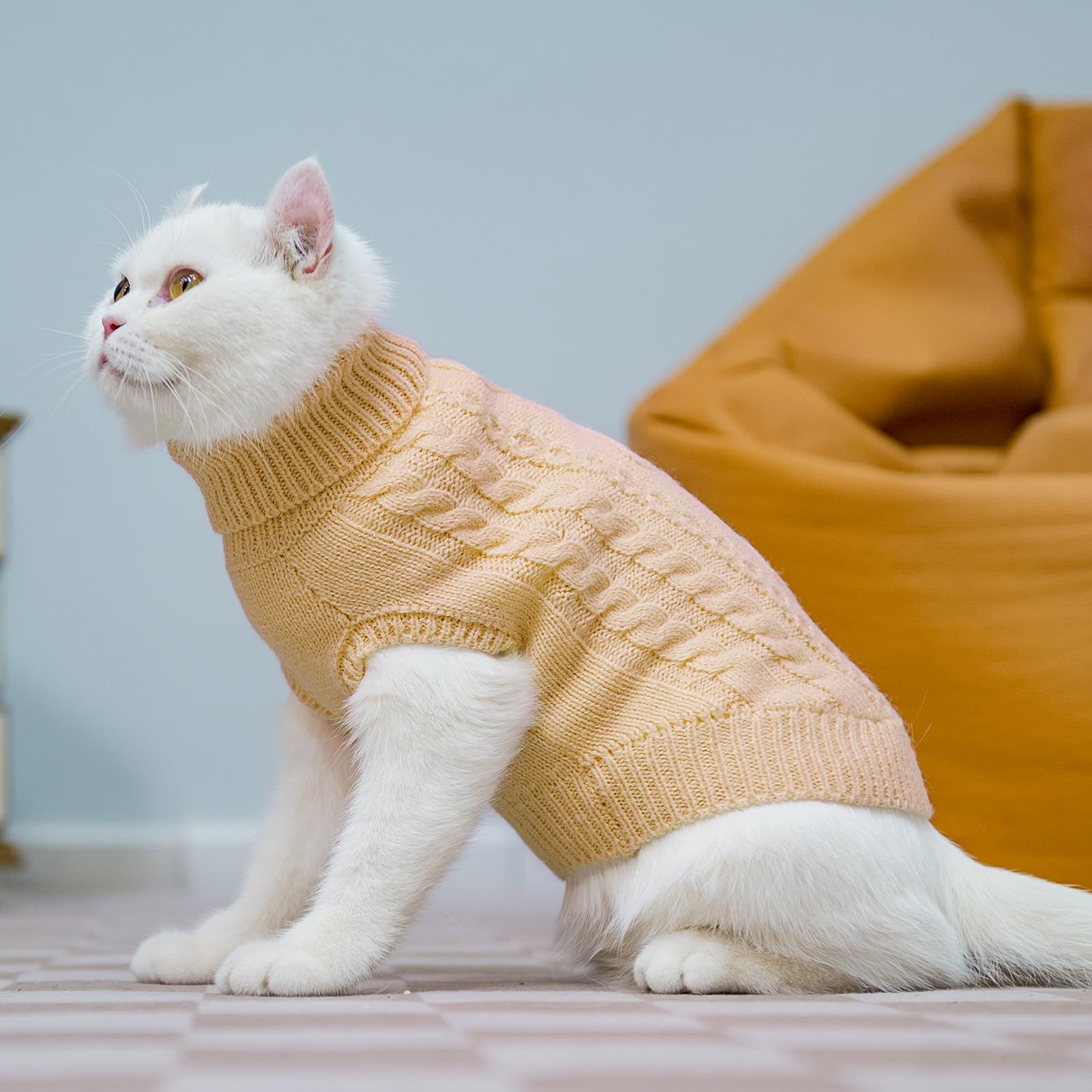 PUPTECK winter cat sweater coat size chart reference in S with snug chest 12 inches