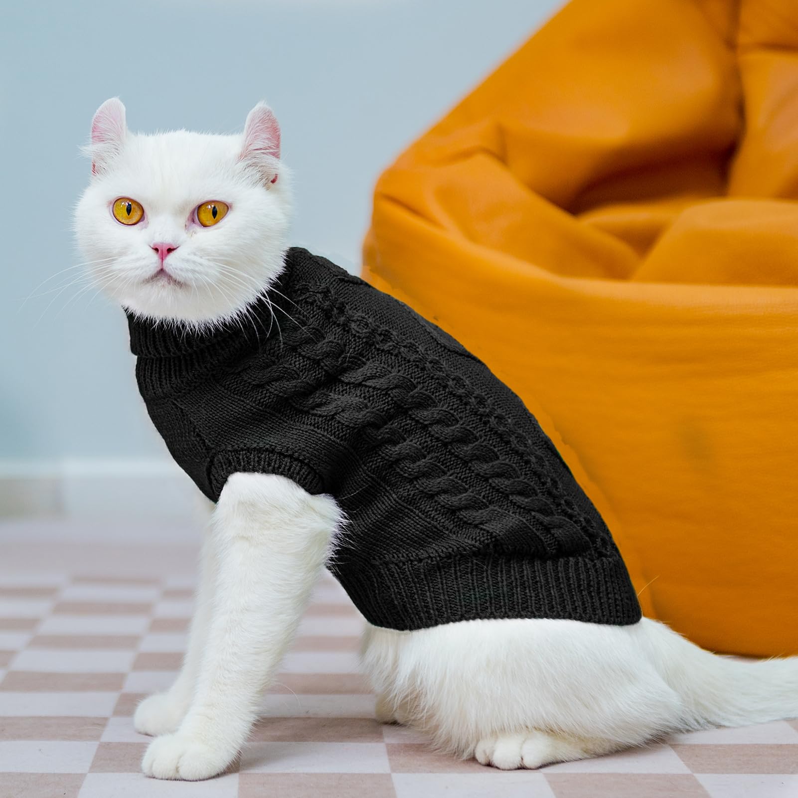 PUPTECK Winter Cat Sweater Coat worn indoors or outdoors demonstrates versatile use.