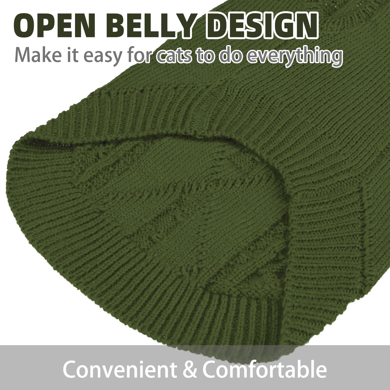 PUPTECK Winter Cat Sweater back view in dark green, snug fit for chilly strolls.