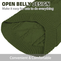PUPTECK Winter Cat Sweater back view in dark green, snug fit for chilly strolls.