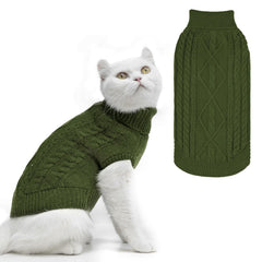 PUPTECK Winter Cat Sweater front view in dark green, cozy warmth for indoor adventures.