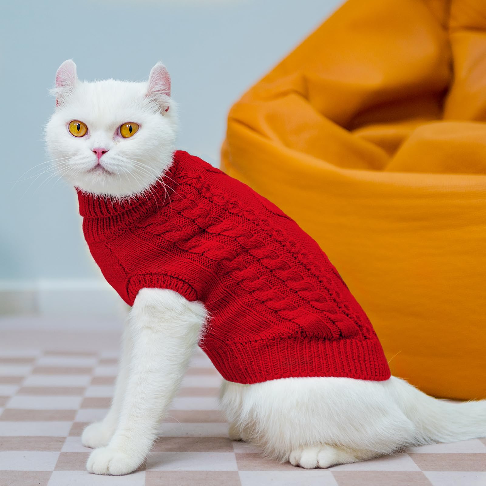 PUPTECK winter cat sweater machine-washable red eases care for busy households.