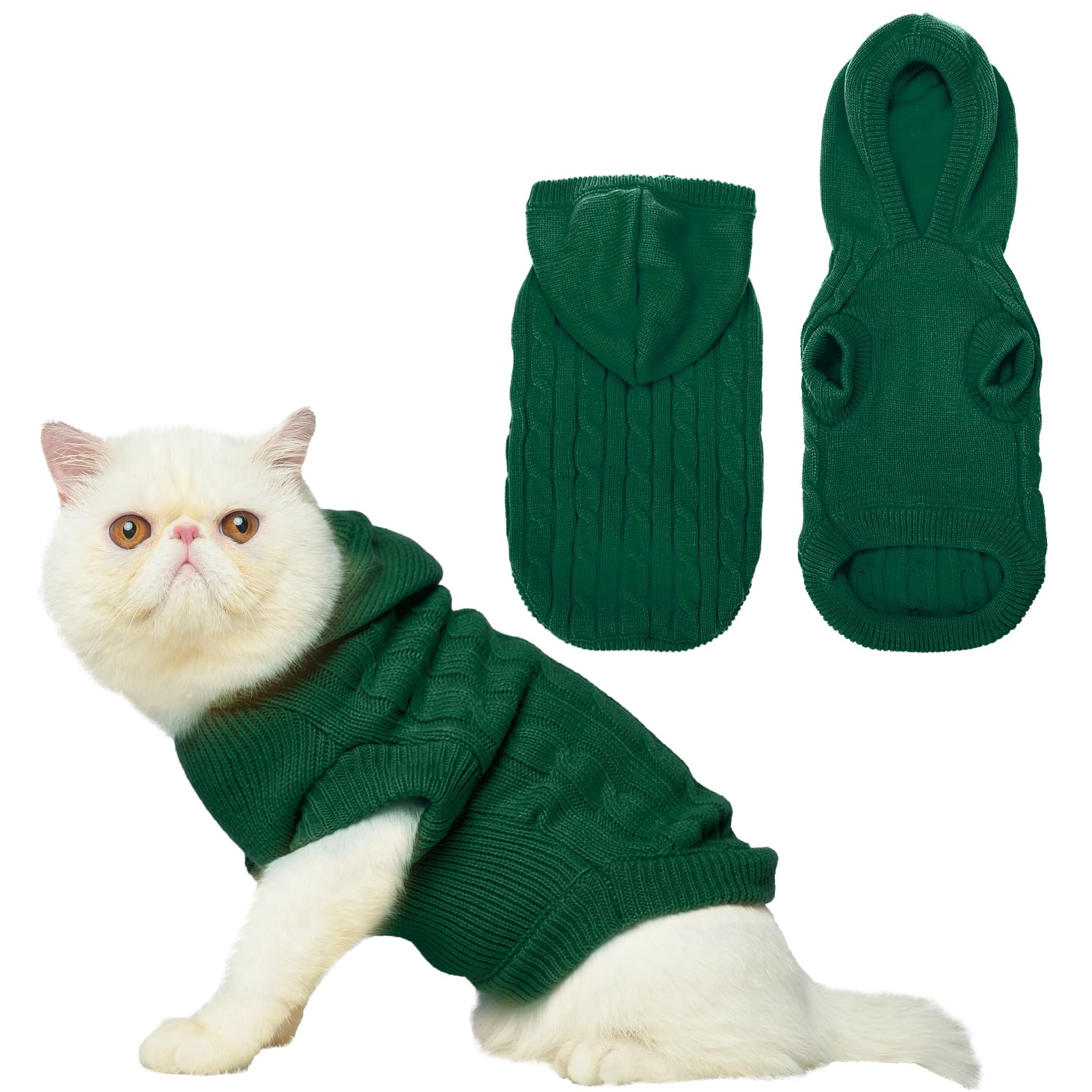 PUPTECK winter sweater coat green, front view shows cozy warmth for small pets