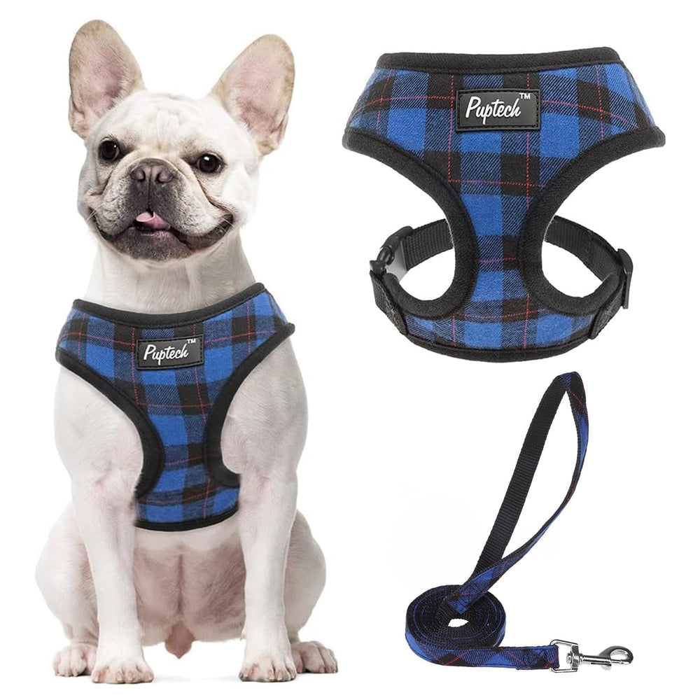 PUPTECK soft mesh harness navy blue size S showing breathable comfort for daily walks.
