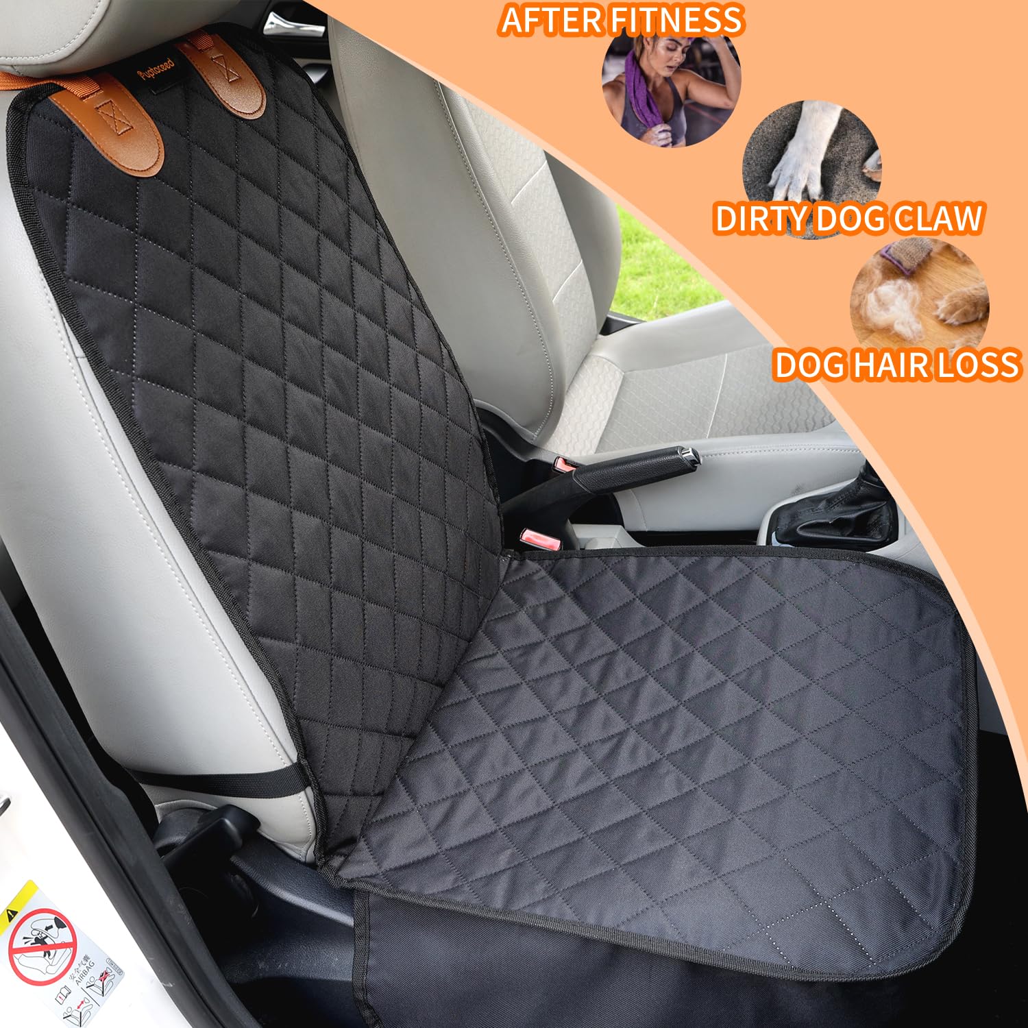 Puptoceed front seat cover installation with straps demonstrates secure setup