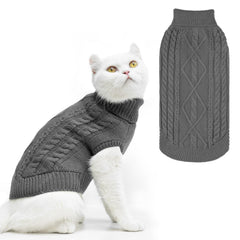 PUPTECK Winter Cat Sweater Coat front view, cozy knit for warm indoor wear