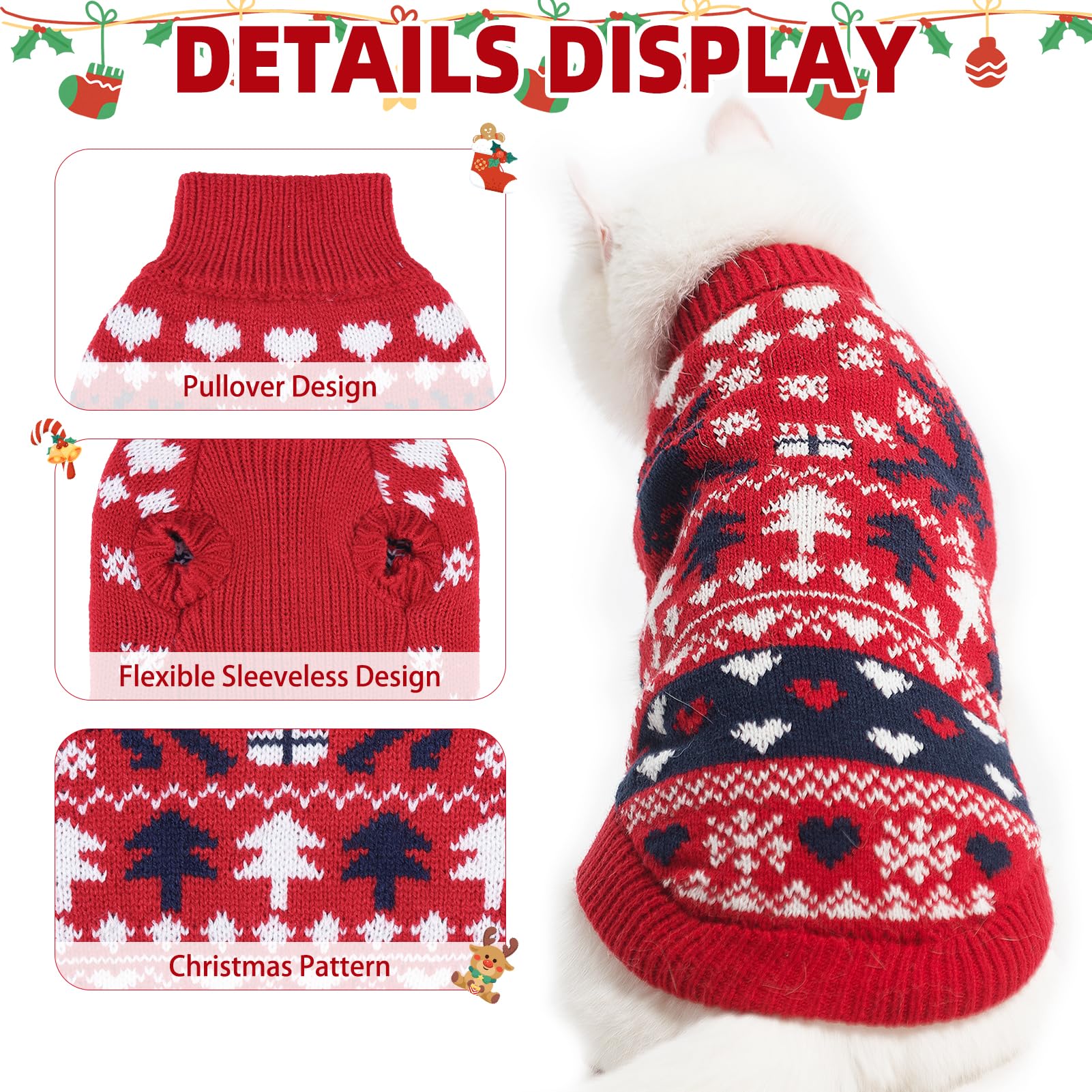 PUPTECK Christmas cat sweater back view with cozy knit and holiday charm