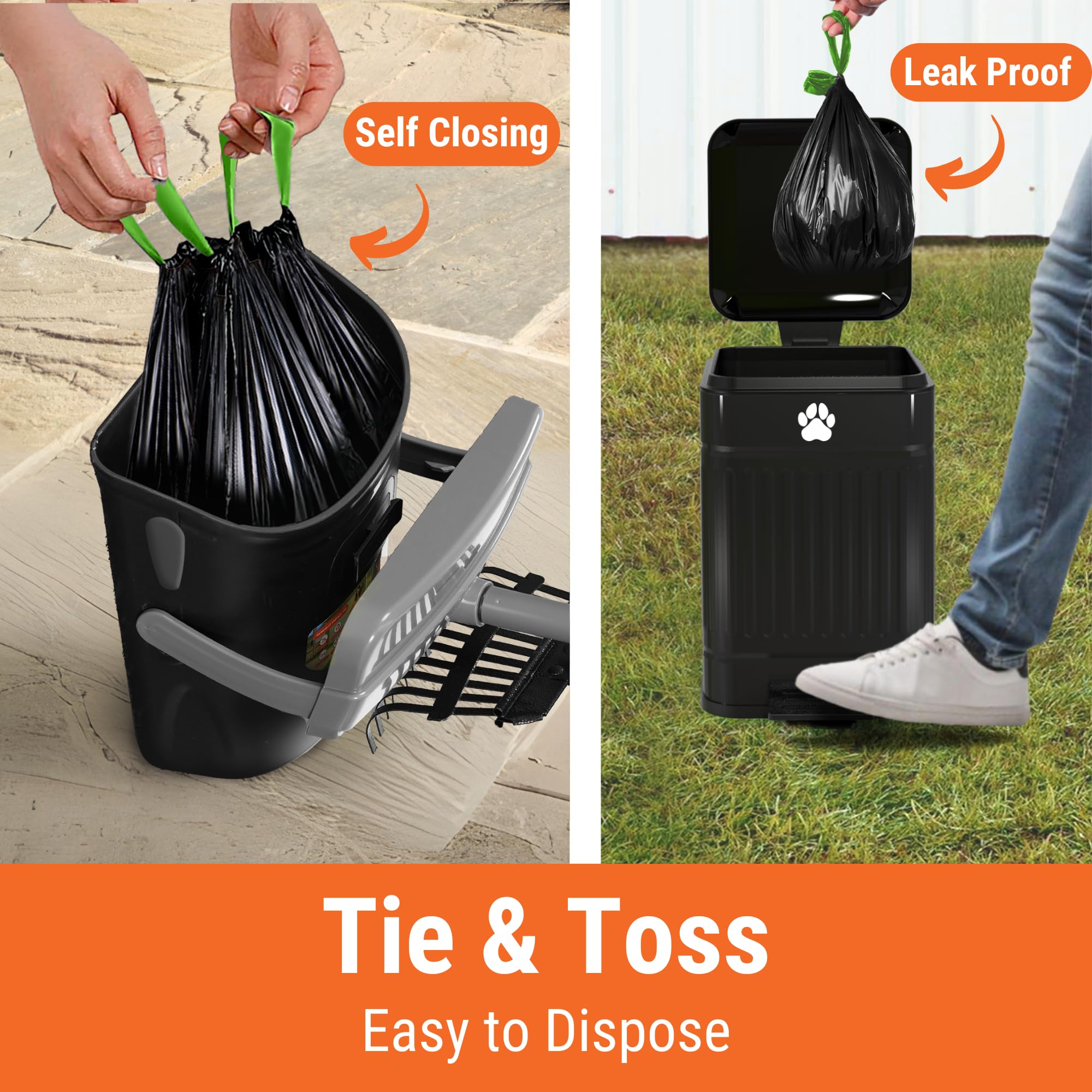 Pupzle bag attachment simplifies disposal with 20-drawstring bags included.